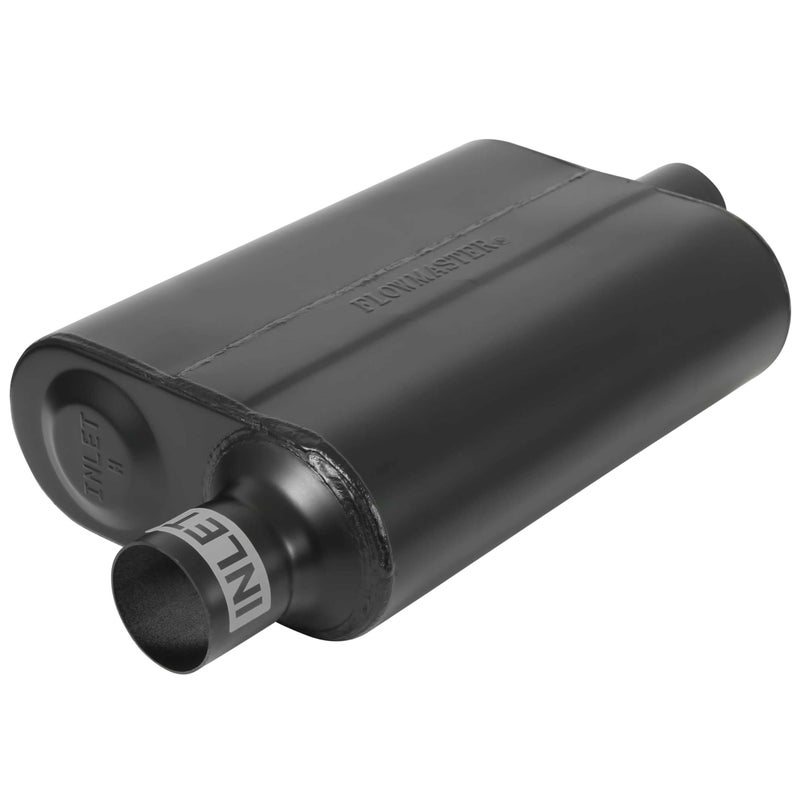 Flowmaster Super 44 Series Chambered Muffler â€“ 2.25â€ - Offset In/Center Out â€“ Aggressive Sound â€“ 16 Gauge Aluminized Steel â€“ For Classic & Late Muscle Cars, Street Rods, Trucks, SUVs (942446) - Image 1